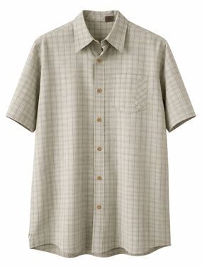 Redsand Plaid Button Up Shirt Mens Taupe Casual Coastal Short Sleeve- L